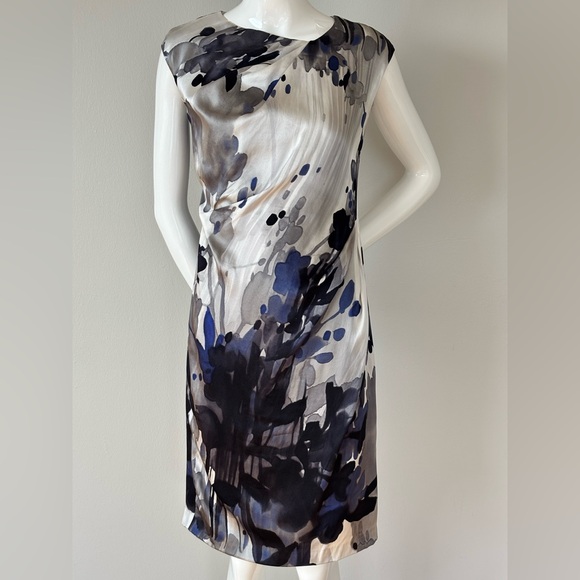 Max Mara Silk Dress Abstract Print Sleeveless Italy Elegant Minimalist Size S - Picture 3 of 8